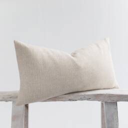 Textured Linen Lumbar Pillow, Beige Cotton Cushion, Boho Farmhouse Decor - thumbnail 3