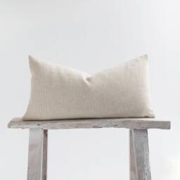 Textured Linen Lumbar Pillow, Beige Cotton Cushion, Boho Farmhouse Decor