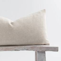 Textured Linen Lumbar Pillow, Beige Cotton Cushion, Boho Farmhouse Decor - thumbnail 2