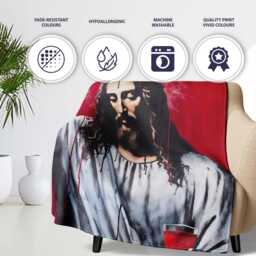 Jesus Holding Wine Glass Contemporary Graffiti, Lightweight Warm Gift, Comfortable Everyday Use - Super Soft Fleece Blanket Bed Sofa Throw - thumbnail 2
