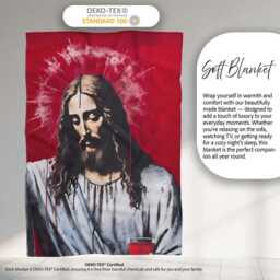 Jesus Holding Wine Glass Contemporary Graffiti, Lightweight Warm Gift, Comfortable Everyday Use - Super Soft Fleece Blanket Bed Sofa Throw - thumbnail 3