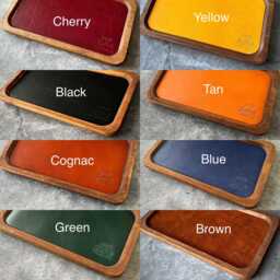 Cognac Leather & Wooden Pen Tray Desktop Organizer - thumbnail 4