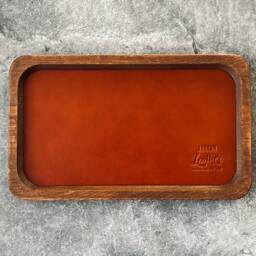 Cognac Leather & Wooden Pen Tray Desktop Organizer - thumbnail 3