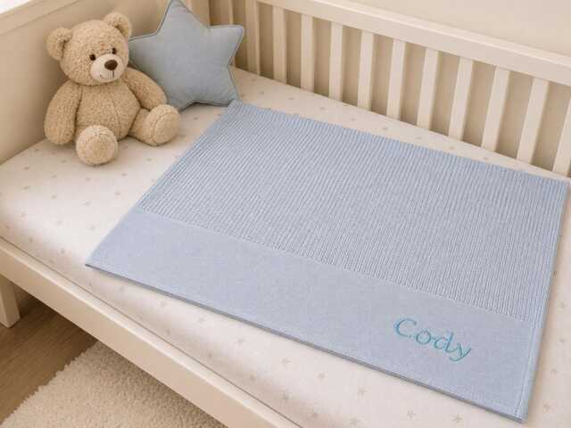 Personalised Baby Blanket, Embroidered Name, 100% Cotton Newborn Gift, Shower Gift Boy Girl - image 1