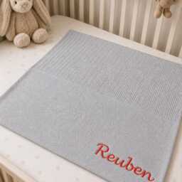 Personalised Baby Blanket, Embroidered Name, 100% Cotton Newborn Gift, Shower Gift Boy Girl - thumbnail 2