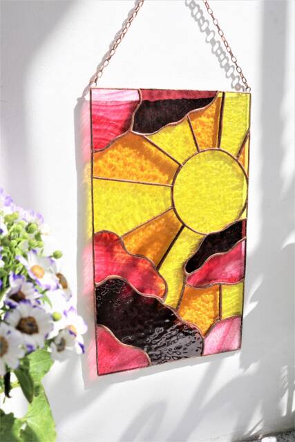 stained Glass Suncatcher Picture Sun Moon Landscape Home Decor. Window Wall Hanging. Gift For Mothers Day - image 1