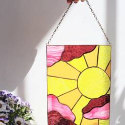 stained Glass Suncatcher Picture Sun Moon Landscape Home Decor. Window Wall Hanging. Gift For Mothers Day - thumbnail 4