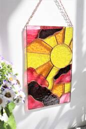 stained Glass Suncatcher Picture Sun Moon Landscape Home Decor. Window Wall Hanging. Gift For Mothers Day - thumbnail 1