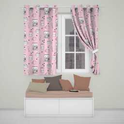 Cute Kawaii Coffee Maker Milk Carton Cups Soft Pink Background Seamless Pattern Readymade Eyelet Ring Top Thermal 100% Blackout Curtains