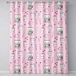 Cute Kawaii Coffee Maker Milk Carton Cups Soft Pink Background Seamless Pattern Readymade Eyelet Ring Top Thermal 100% Blackout Curtains - thumbnail 2