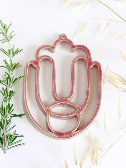Ceramic Hamsa Wall Art - 3D Printed Clay - Housewarming Gift From Israel, Mediterranean Art, Home D??cor Spiritual Gift, Pink Glaze - image 1