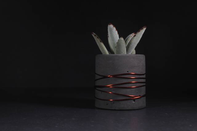 Copper Wire Concrete Pot, Charcoal Cement Planter, Minimalist Modern Decor - image 1