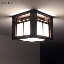 Artisanal Style Oriental Chandelier Wood & Rice Paper, Rustic Chandelier, Warm Ceiling Applique - thumbnail 2