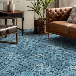 Collage Patchwork Art Azulejos Vinyl Flooring, Blue Floor, Black Baby Shower Ideas, Floor Tiles Ideas For Work, Comfort Flooring - thumbnail 3