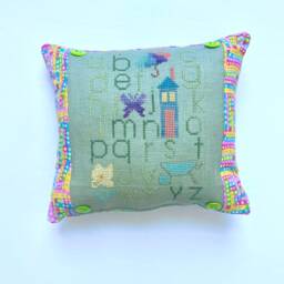 Easter Spring Alphabet Sampler Cross Stitch Decor, Finished Mini Pillow - thumbnail 4