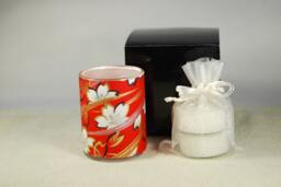 Votive Luminary, Scattered Cherry Blossoms On Red, Japanese Chiyogami Paper