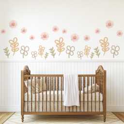 Boho Floral Wall Stickers, Neutral Nursery Decor, Flower Decals, Beige Botanical Nursery, Peel & Stick Baby Room Decor - thumbnail 1