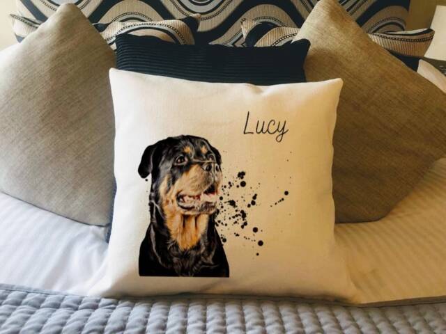 Personalised Rottweiler Dog Country Canvas Cushion - Customised Owner & Lover Linen Puppy Cover With Inner Filler - image 1