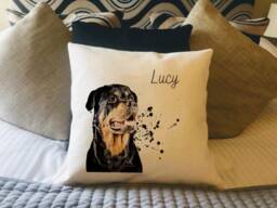 Personalised Rottweiler Dog Country Canvas Cushion - Customised Owner & Lover Linen Puppy Cover With Inner Filler - thumbnail 1