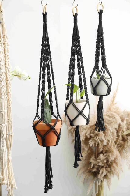 Black Macrame Plant Hanger Rope Hanging Planter For Indoor Plants Crochet Ceiling Or Window Pot Holder Simple Boho Lover Gifts - image 1
