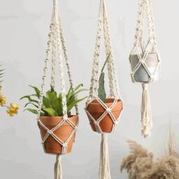 Black Macrame Plant Hanger Rope Hanging Planter For Indoor Plants Crochet Ceiling Or Window Pot Holder Simple Boho Lover Gifts - thumbnail 3