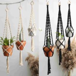 Black Macrame Plant Hanger Rope Hanging Planter For Indoor Plants Crochet Ceiling Or Window Pot Holder Simple Boho Lover Gifts - thumbnail 2