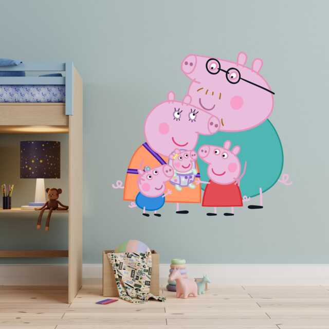 Peppa Pig Wall Sticker - & Family Group Hug Decal Kids Art - image 1