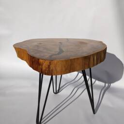 Handmade Wood Slice Coffee Table Black Epoxy Resin Inlay, Metal Legs - thumbnail 2