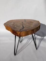 Handmade Wood Slice Coffee Table Black Epoxy Resin Inlay, Metal Legs