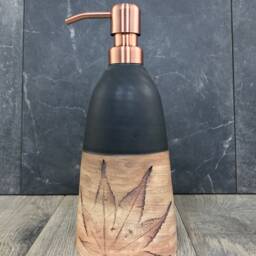 Hand Thrown Ceramic Soap Dispenser - Stoneware Pottery With Leaf Design - thumbnail 2