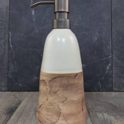 Hand Thrown Ceramic Soap Dispenser - Stoneware Pottery With Leaf Design - thumbnail 3