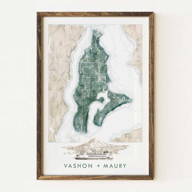 Vashon Maury Island Washington Hand Drawn Art Map - Art Print South Sound Realtor Moving Wedding Gift Hometown Wall Decor Puget Ferry - image 1