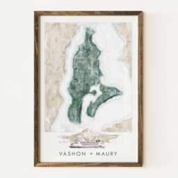 Vashon Maury Island Washington Hand Drawn Art Map - Art Print South Sound Realtor Moving Wedding Gift Hometown Wall Decor Puget Ferry - thumbnail 1
