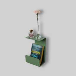 Pastel Green Metal Floating Nightstand, Modern Bedside Table, Wall Mounted Shelf, Left Bedroom Side Table - thumbnail 1
