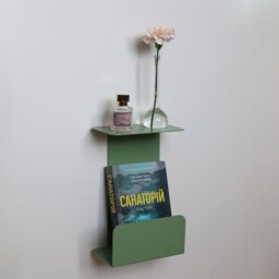 Pastel Green Metal Floating Nightstand, Modern Bedside Table, Wall Mounted Shelf, Left Bedroom Side Table - thumbnail 2