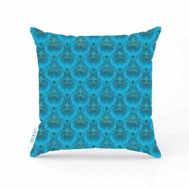Blue Teal & Gold Scallop Design Scatter Cushion Cover, Contemporary Home Decor, Retro Style Interiors, Housewarming Gift, Mum Birthday - image 1