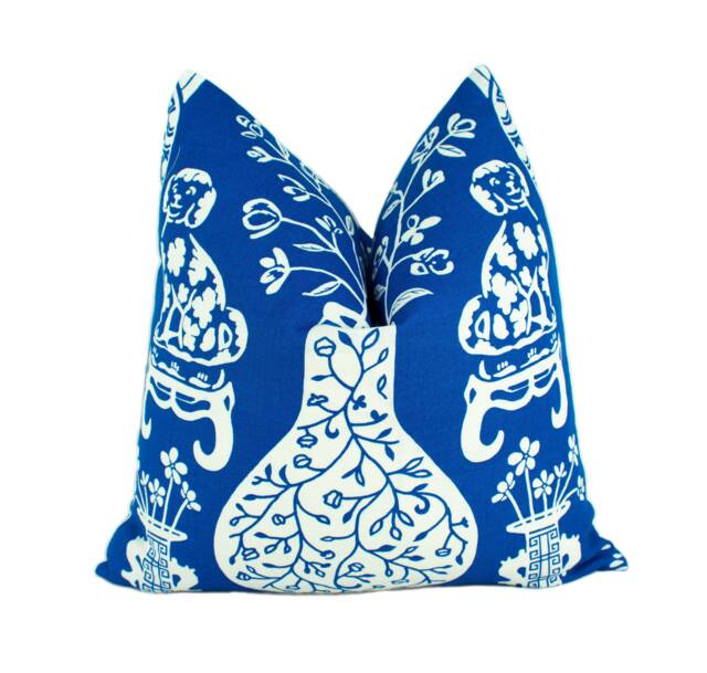Schumacher - Hellene Blue Preppy Chinoiserie Designer Cushion Cover Handmade Throw Pillow Luxury Home Decor - image 1