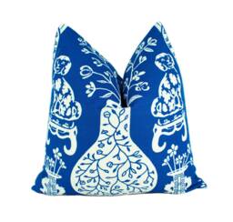 Schumacher - Hellene Blue Preppy Chinoiserie Designer Cushion Cover Handmade Throw Pillow Luxury Home Decor - thumbnail 1