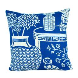 Schumacher - Hellene Blue Preppy Chinoiserie Designer Cushion Cover Handmade Throw Pillow Luxury Home Decor - thumbnail 2