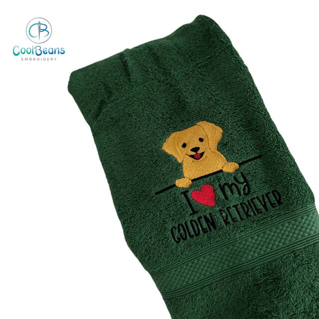 Golden Retriever Dog Towel - Personalised Face Cloth/Hand Bath Embroidered - image 1
