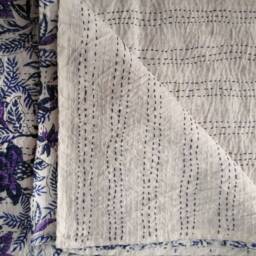 Indian Floral Handmade Kantha Stitched Throw Size Multi - thumbnail 4