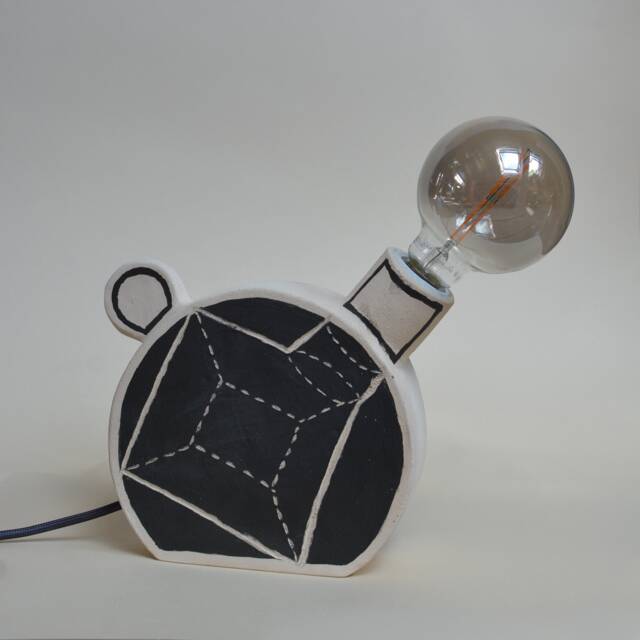Geometric Ceramic Table Lamp, Handmade Modern Nightstand Light, Sculptural Graphic Desig - image 1