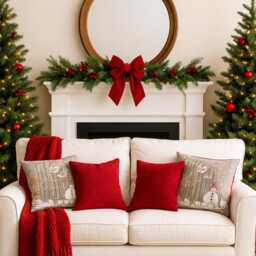 Snowman Cushion Cover Winter Design With Sledges Snowflakes Small 30X30cm Xmas Home Decor - thumbnail 2