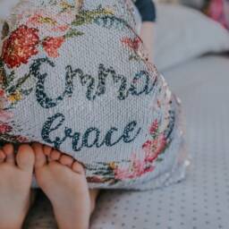 Valentine Sequin Pillow, Personalized Day Gift, Toddler Red Sequins - thumbnail 4