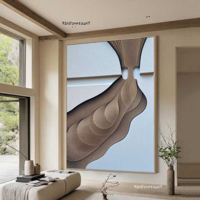 Hand-Painted Wood-Carving Wall Art, Minimalist Abstract Texture Relief Sculpture - image 1