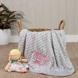 Personalised Baby Girl Grey Swaddle Wrap, Soft & Fluffy, Embroidered Gift With A Bow Any Name - thumbnail 1