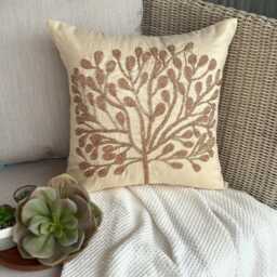 "Beaded Nature & Floral Art Silk Throw Pillow Cover, 16""x16" - thumbnail 2