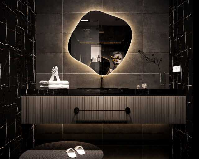 Asymmetrical Mirror With Led Lights, Irregular Bathroom Vanity - image 1