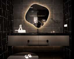 Asymmetrical Mirror With Led Lights, Irregular Bathroom Vanity