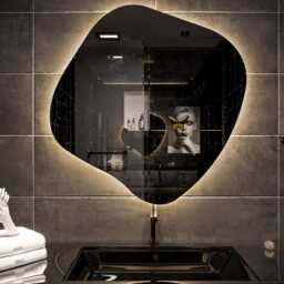 Asymmetrical Mirror With Led Lights, Irregular Bathroom Vanity - thumbnail 2